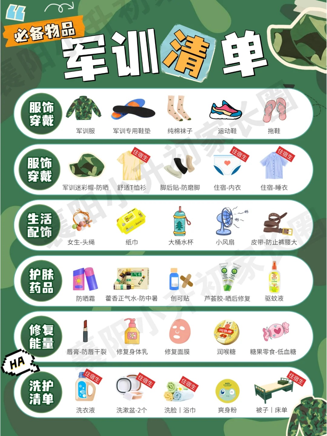 初中軍訓要準備哪些東西,新初一軍訓必備物品清單